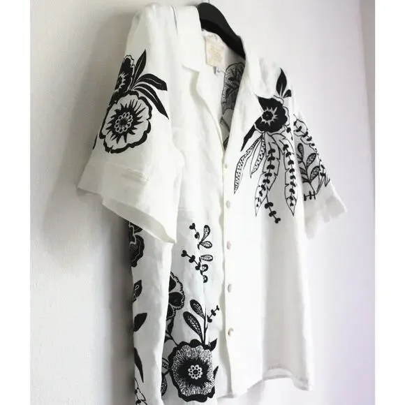 New Johnny Was Linen Camp Shirt, Size L - Picture 5 of 10